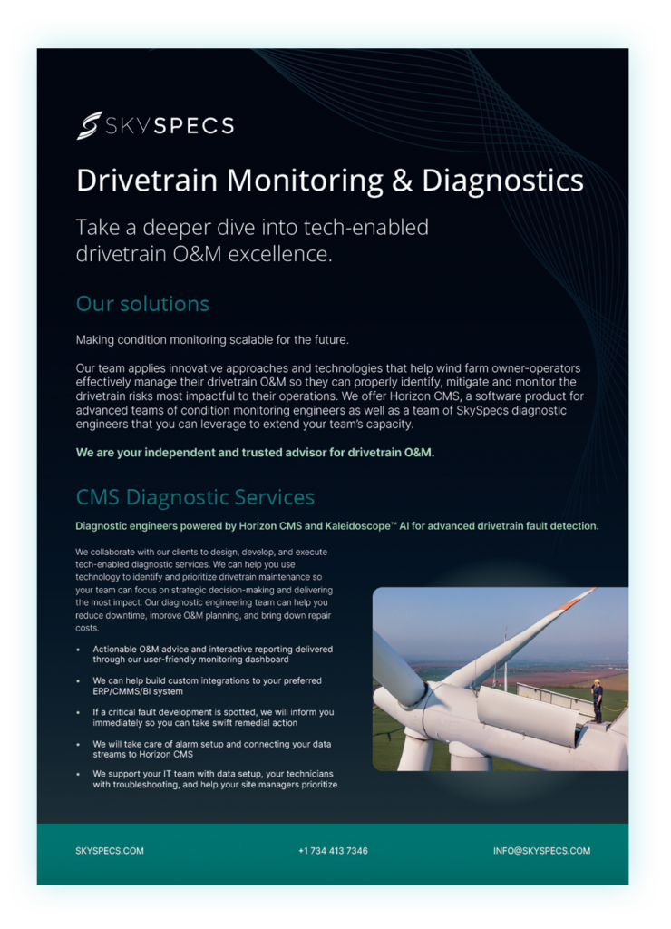 Drivetrain Monitoring & Diagnostics Take a deeper dive into tech-enabled drivetrain O&M excellence.