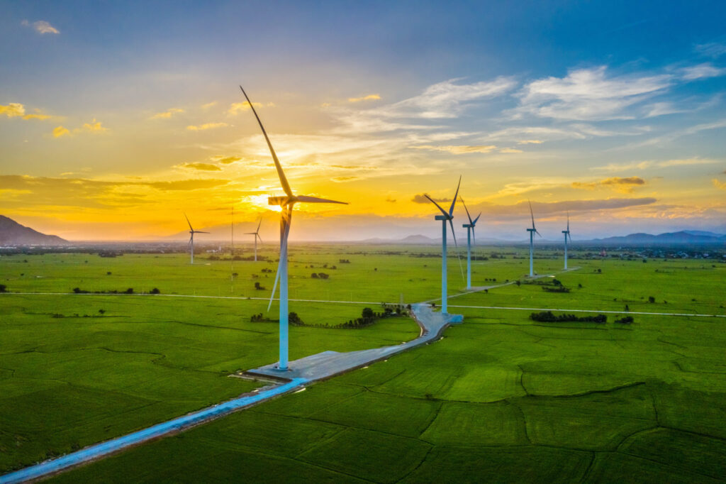 Landscape with turbine fleet - Renewable energy