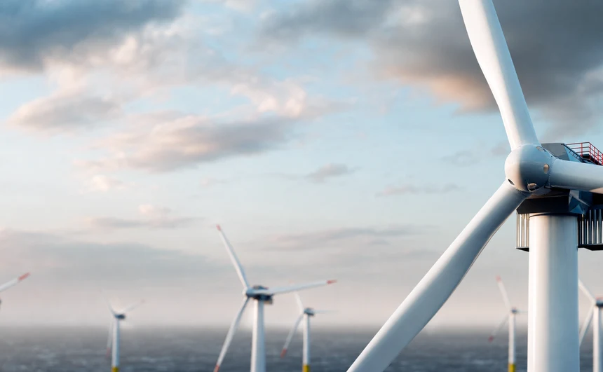 Offshore wind turbine beneath a cloudy sky